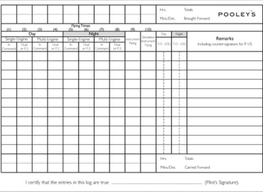 Pooleys Pilot Flying Log Book – With Black Leather Covering